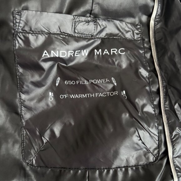 Andrew Marc Down Jacket Black Shiny Moto Zippers Puffer 650 Fill Size Small - Picture 6 of 13